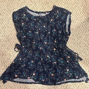 Maternity Navy Floral Drawstring Waist Blouse